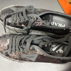 Prada wedge Glitter Sneakers in Black